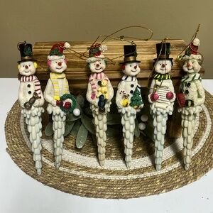 Six Icicles Snowmen Christmas Ornaments